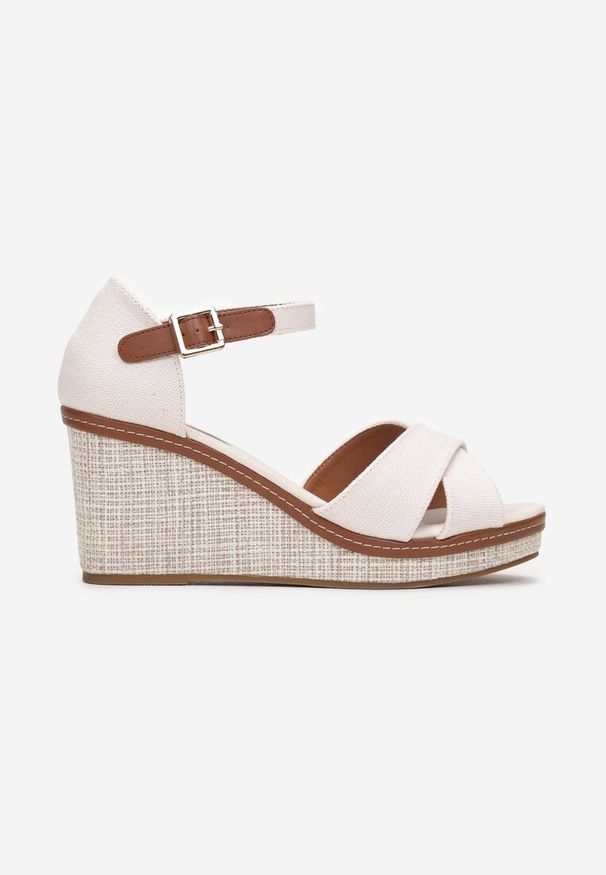 Renee - Beżowe Sandały Espadryle na Wysokim Koturnie z Plecionką Nitzy. Kolor: beżowy. Obcas: na koturnie. Styl: boho, wakacyjny