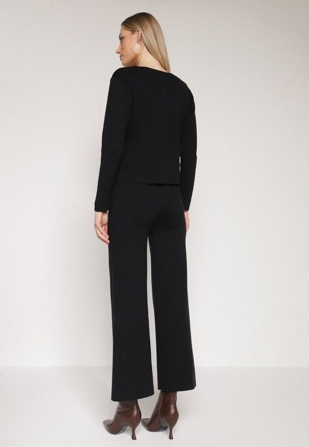 Born2be - Czarny Dzianinowy Komplet z Wiskozą w Eleganckim Stylu Kardigan i Spodnie Delisana. Kolor: czarny. Materiał: dzianina, wiskoza