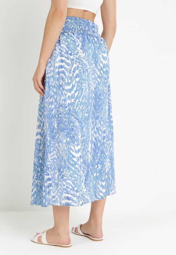 Born2be - Niebieska Rozkloszowana Spódnica Maxi z Wysokim Stanem i Gumkami w Pasie Nunus. Okazja: na co dzień. Stan: podwyższony. Kolor: niebieski. Materiał: tkanina. Styl: casual