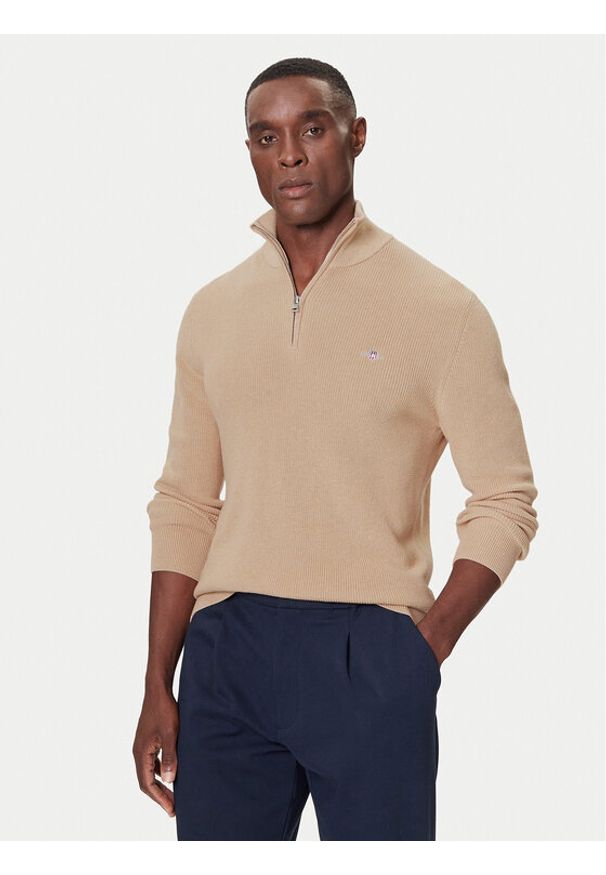 GANT - Gant Sweter 8050265 Beżowy Regular Fit. Kolor: beżowy. Materiał: bawełna