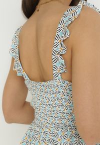 Born2be - Niebieska Wiskozowa Sukienka Maxi na Szerokich Ramiączkach z Cienkimi Gumkami Dayani. Okazja: na co dzień. Kolor: niebieski. Materiał: wiskoza. Długość rękawa: na ramiączkach. Wzór: aplikacja, kwiaty. Typ sukienki: proste. Styl: casual. Długość: maxi #3