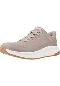 skechers - Kapcie SKECHERS BOBS SQUAD 4 STAPLE LOOK Beżowy. Kolor: beżowy. Materiał: syntetyk, tkanina. Styl: sportowy