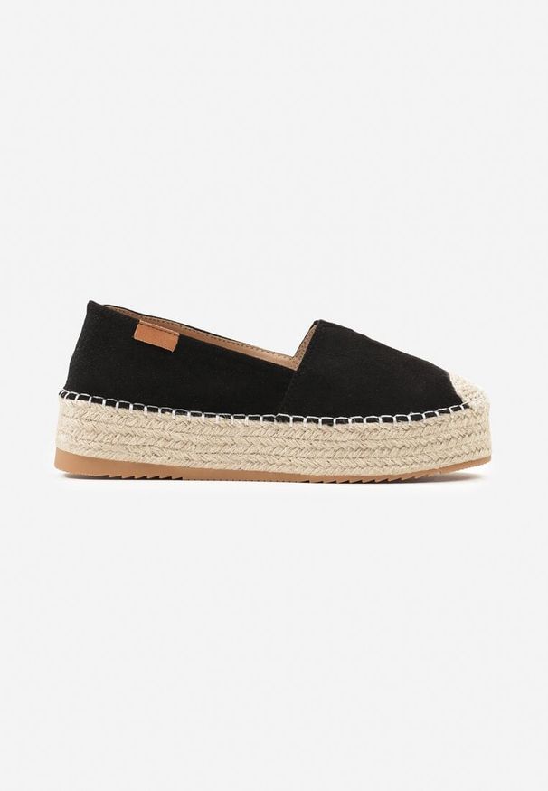 Born2be - Czarne Espadryle na Plecionej Platformie z Ekozamszu Avalana. Kolor: czarny. Materiał: len. Obcas: na platformie. Styl: elegancki