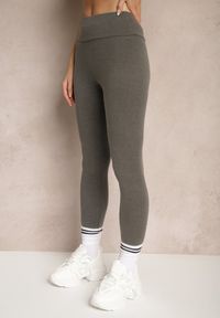 Renee - Szare Legginsy High Waist z Szeroką Gumką w Pasie Sevini. Okazja: na co dzień, do domu. Stan: podwyższony. Kolor: szary. Wzór: aplikacja, bez wzorów. Styl: casual #3