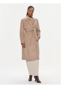 Calvin Klein Płaszcz wełniany Essential K20K205937 Beżowy Regular Fit. Kolor: beżowy. Materiał: wełna