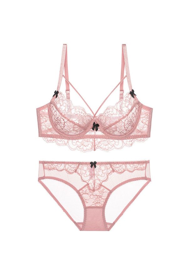 Intica - Koronkowy komplet bielizny ze strapsami na specjalne okazje Ralica. Kolor: różowy. Materiał: koronka. Wzór: aplikacja, paski, koronka