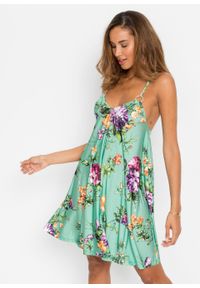 Sukienka w kwiaty bonprix turkusowy w kwiaty. Kolor: zielony. Długość rękawa: na ramiączkach. Wzór: kwiaty. Sezon: lato #3