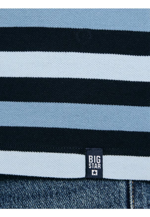 Big-Star - Koszulka męska polo w kolorowe paski Seulir 401. Okazja: na co dzień. Typ kołnierza: polo. Kolor: niebieski. Materiał: dzianina, bawełna, żakard. Wzór: kolorowy, paski. Styl: casual, elegancki