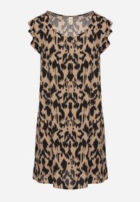 Born2be - Ciemnobeżowa Sukienka z Bawełny o Rozkloszowanym Kroju z Falbankami Zamiast Rękawów Jenalinea. Okazja: na co dzień. Typ kołnierza: kołnierz z falbankami. Kolor: beżowy. Materiał: bawełna. Typ sukienki: rozkloszowane. Styl: casual, elegancki #3