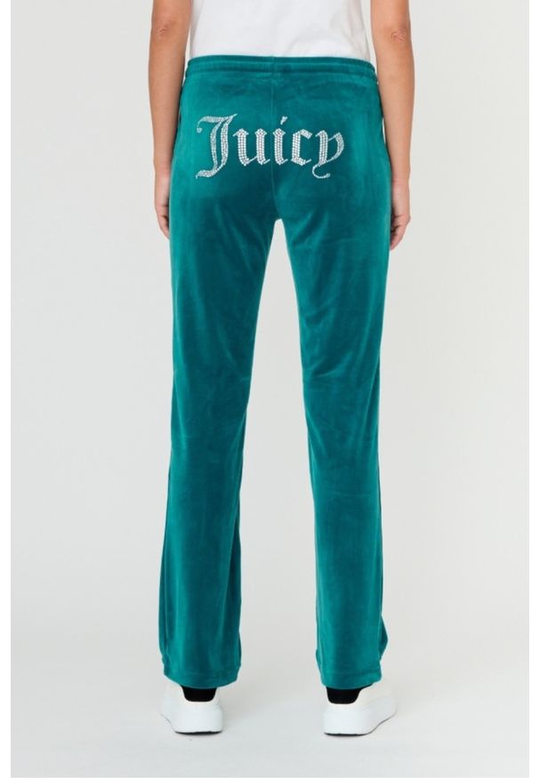 Juicy Couture - JUICY COUTURE Turkusowe damskie spodnie Tina, Rozmiar XS. Kolor: niebieski. Materiał: poliester, welur. Wzór: aplikacja