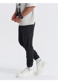 Ombre Clothing - Spodnie męskie cargo STRAIGHT LEG z paskami na kieszeniach – czarne V4 - Rozmiar: L. Kolor: czarny. Materiał: bawełna, elastan, materiał. Wzór: paski. Styl: klasyczny, elegancki #6