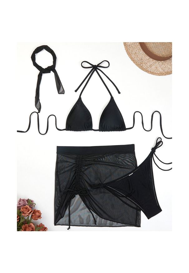 Intica - Bikini z pareo na plażę i basen regulowane lekkie Ileen. Kolor: czarny. Materiał: tkanina