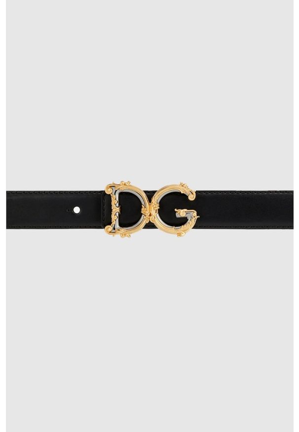 Dolce and Gabbana - DOLCE & GABBANA Czarny pasek damski z barokową klamrą, Rozmiar 85. Kolor: czarny. Materiał: skóra. Wzór: aplikacja
