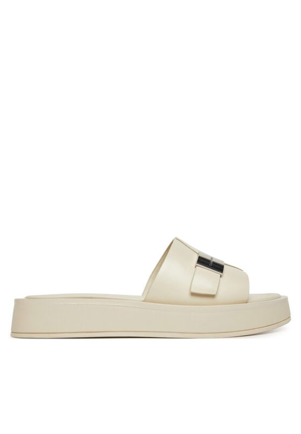 Calvin Klein Klapki Flatform Slide W/Ck Hw - Lth HW0HW02368 Écru. Materiał: skóra