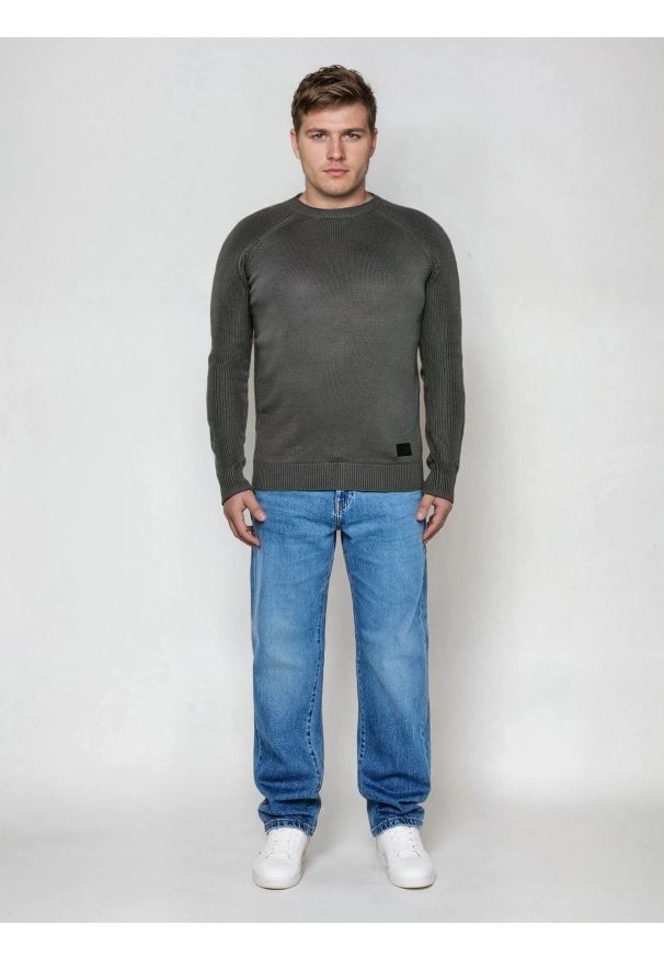 Big-Star - Sweter męski ciemnoszary Najn 905. Kolor: szary. Materiał: materiał, tkanina, skóra. Wzór: ze splotem. Styl: elegancki