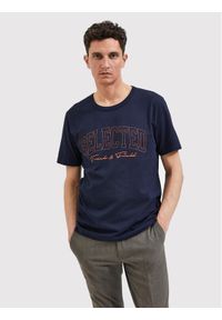 Selected Homme T-Shirt Bene 16085656 Granatowy Regular Fit. Kolor: niebieski. Materiał: bawełna