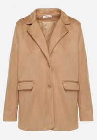 Born2be - Beżowa Marynarka Oversize z Imitacji Zamszu o Pudełkowym Kroju Alonella. Okazja: do pracy, na spotkanie biznesowe, na co dzień, na randkę. Kolor: beżowy. Materiał: zamsz. Wzór: grochy. Styl: casual, retro, klasyczny, biznesowy #4