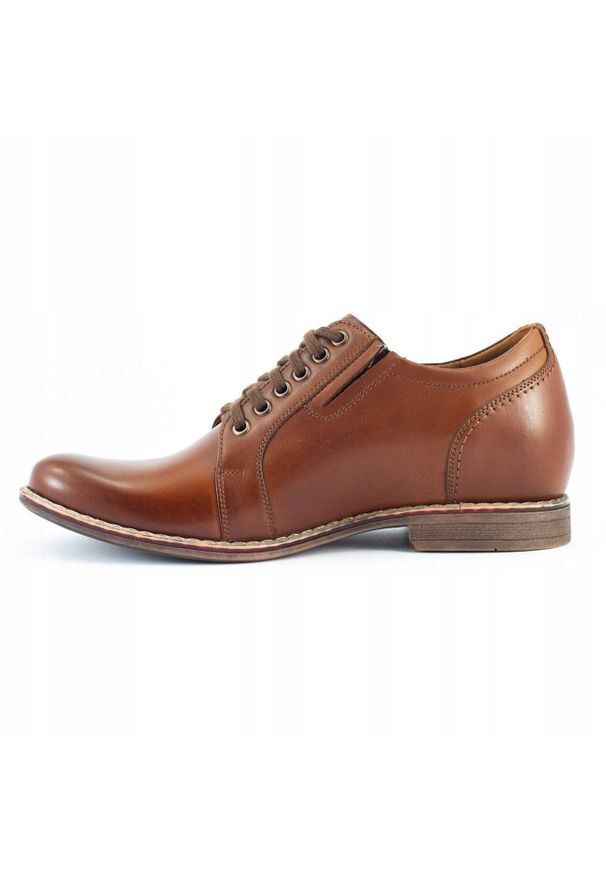 Olivier Buty męskie podwyższające P24 brązowe. Zapięcie: sznurówki. Kolor: brązowy. Materiał: jeans, skóra, syntetyk. Wzór: gładki. Obcas: na obcasie. Styl: klasyczny, elegancki. Wysokość obcasa: średni