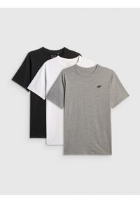 4f - 4F T-shirt regular gładki męski (3-pack) - biały+szary+czarny S. Okazja: na co dzień. Kolor: wielokolorowy. Materiał: bawełna, jeans, materiał. Wzór: gładki. Styl: casual, klasyczny #1
