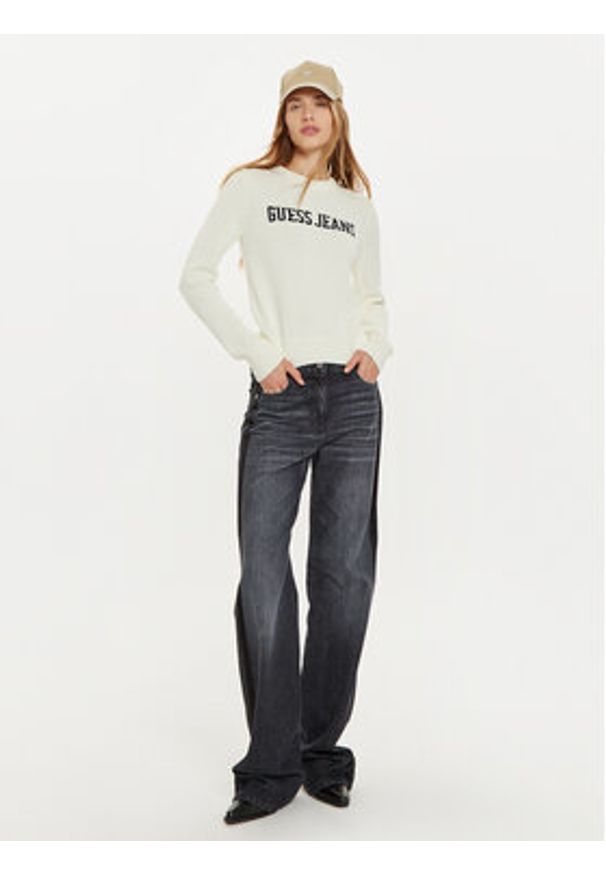 Guess Jeans Sweter W4BR10 Z3HM1 Biały Regular Fit. Kolor: biały. Materiał: bawełna