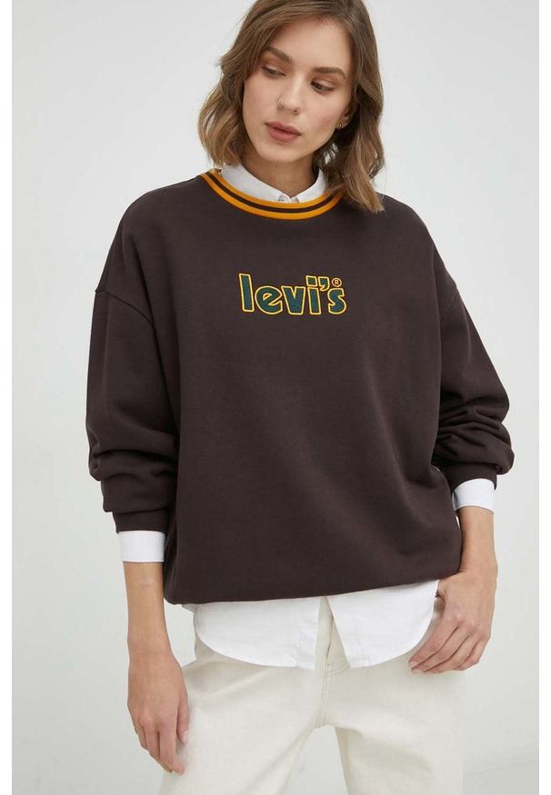 Levi's® - Levi's bluza bawełniana damska kolor brązowy z aplikacją. Okazja: na spotkanie biznesowe. Kolor: brązowy. Materiał: bawełna. Wzór: aplikacja. Styl: biznesowy