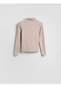 Reserved - Longsleeve z modalem - beżowy. Kolor: beżowy. Materiał: dzianina. Długość rękawa: długi rękaw