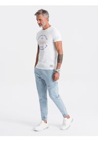 Ombre Clothing - Spodnie męskie JOGGERY z kieszenią cargo - jasnoniebieskie V1 OM-PADJ-0112 - XXL. Kolor: niebieski. Materiał: materiał, bawełna, poliester, elastan #4