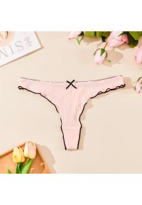 Intica - Stringi prążkowane z falbanką eleganckie Duilia. Kolor: różowy. Materiał: prążkowany #1