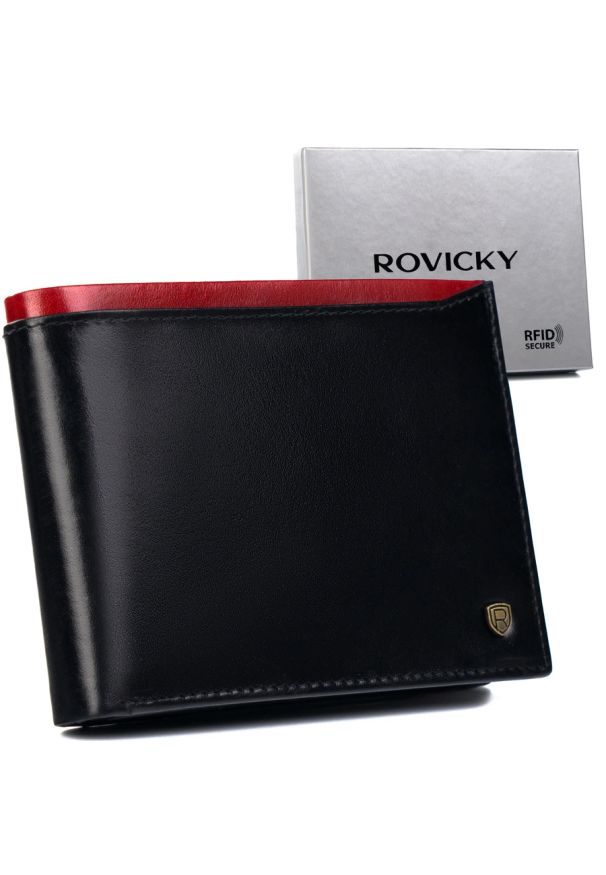 ROVICKY - Portfel męski skórzany RFID czarny Rovicky N992-RVT. Kolor: czarny. Materiał: skóra