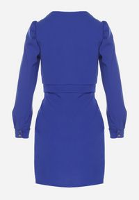 Born2be - Niebieska Sukienka z Marszczeniem i Bufiastymi Rękawami Redenia. Kolor: niebieski. Styl: klasyczny, elegancki #7