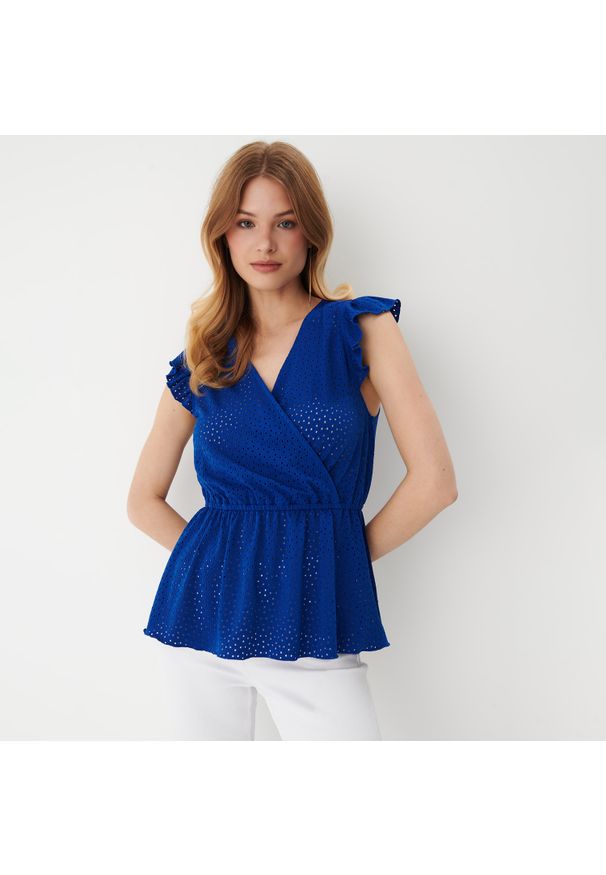 Mohito - Bluzka z ozdobnymi falbanami - Granatowy. Kolor: niebieski
