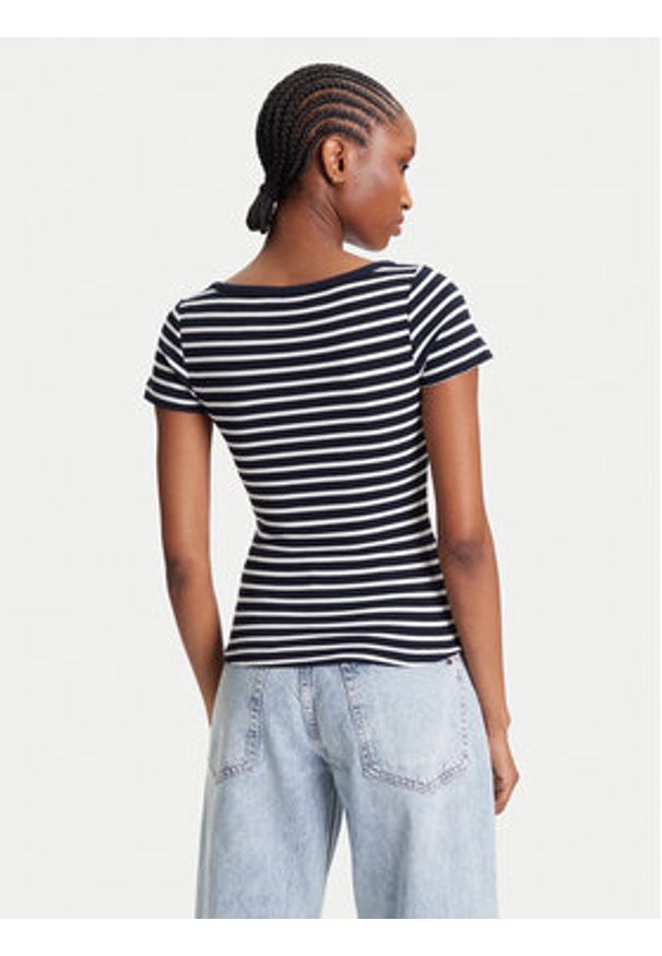 Tommy Jeans T-Shirt Henley DW0DW20902 Granatowy Slim Fit. Typ kołnierza: typu henley. Kolor: niebieski. Materiał: syntetyk