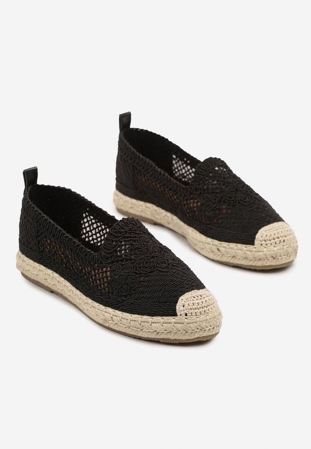 Born2be - Czarne Szydełkowe Espadryle Vices na Podeszwie z Plecionki Jelseli. Okazja: na co dzień. Kolor: czarny. Styl: klasyczny, casual, elegancki