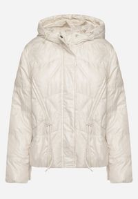 Born2be - Biała Kurtka z Kapturem Ozdobiona Przeszyciami i Sznurkami Boledia. Okazja: na co dzień. Typ kołnierza: kaptur. Kolor: biały. Materiał: jeans. Wzór: aplikacja. Styl: casual #3