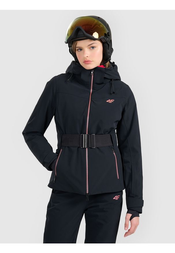 4f - 4F Kurtka narciarska membrana Dermizax 20000 z systemem RECCO damska - czarna S. Typ kołnierza: kołnierzyk stójkowy. Kolor: czarny. Materiał: skóra, materiał. Wzór: nadruk. Sezon: zima
