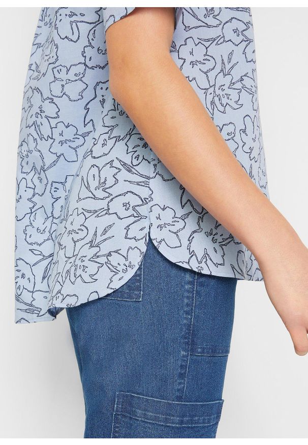 bonprix - Bluzka tunikowa. Kolor: niebieski. Wzór: nadruk