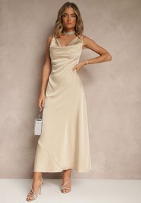 Renee - Beżowa Taliowana Sukienka Vices Wiązana przy Karku Zinvea. Okazja: na co dzień. Kolor: beżowy. Typ sukienki: proste. Styl: elegancki, casual