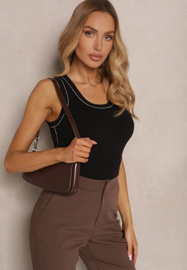 Renee - Czarno-Beżowy Dzianinowy Top z Wiskozą i Modalem Sanaliena. Kolor: czarny. Materiał: dzianina, wiskoza
