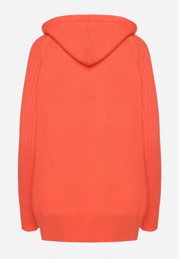Born2be - Pomarańczowy Sweter z Kapturem i Kieszenią z Domieszką Kaszmiru Neriele. Okazja: na co dzień. Typ kołnierza: kaptur. Kolor: pomarańczowy. Materiał: kaszmir. Wzór: aplikacja. Styl: casual