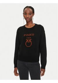 Pinko Sweter Logo 100414 Y7Z4 Czarny Regular Fit. Kolor: czarny. Materiał: wełna