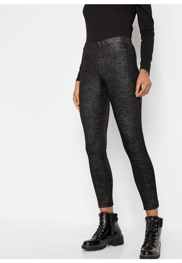 bonprix - Legginsy z połyskiem z aksamitu. Kolor: czarny. Materiał: materiał