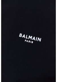 Balmain - BALMAIN Czarna bluza męska z aksamitnym logo. Kolor: czarny. Materiał: prążkowany, bawełna. Wzór: aplikacja