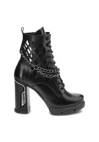 Czarne Botki Carinii Eleganckie Skórzane Buty Damskie. Kolor: czarny. Materiał: skóra. Szerokość cholewki: normalna. Obcas: na słupku. Styl: elegancki #5