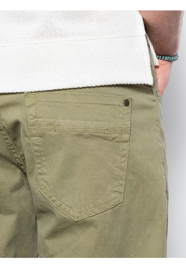 Ombre Clothing - Krótkie spodenki męskie casual W303 - khaki - XXL. Okazja: na co dzień. Kolor: brązowy. Materiał: elastan, tkanina, bawełna. Długość: krótkie. Sezon: lato. Styl: casual