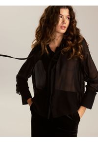 Reserved - Jedwabna koszula z wiązaniem - ciemnoszary. Kolor: szary. Materiał: jedwab #1