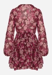 Born2be - Bordowa Kopertowa Sukienka w Kwiaty z Bufiastymi Rękawami Zavea. Okazja: na co dzień, na randkę. Typ kołnierza: dekolt w serek. Kolor: czerwony. Materiał: poliester. Wzór: kwiaty. Typ sukienki: kopertowe. Styl: casual, elegancki #6