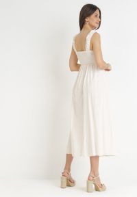 Born2be - Jasnobeżowa Rozkloszowana Sukienka na Ramiączkach Olypha. Kolor: beżowy. Materiał: bawełna. Długość rękawa: na ramiączkach #4