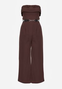 Renee - Brązowy Kombinezon VICES Bandeau z Falbankami i Paskiem w Eleganckim Stylu Pinoia. Kolor: brązowy. Długość rękawa: bez rękawów. Styl: elegancki #5