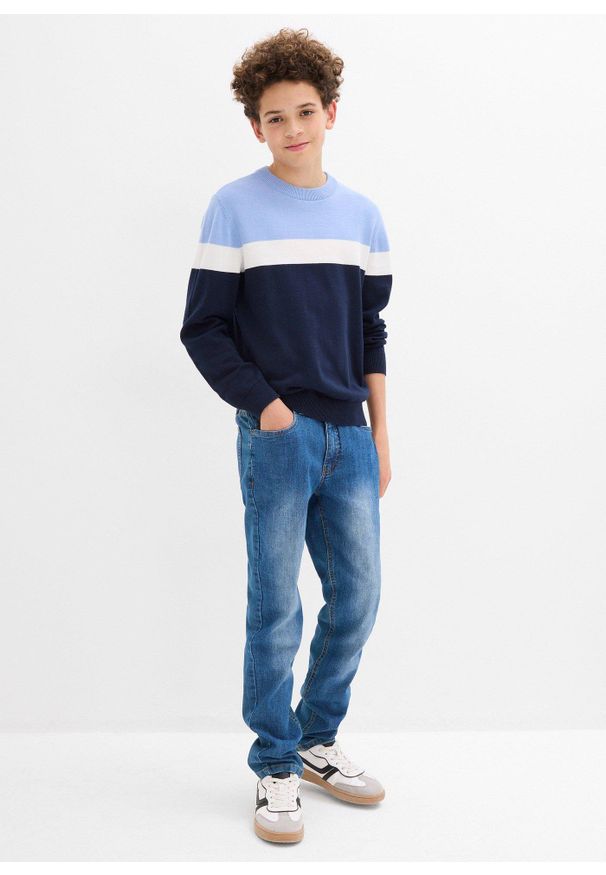 bonprix - Sweter z cienkiej bawełnianej dzianiny. Kolor: niebieski. Materiał: dzianina, bawełna