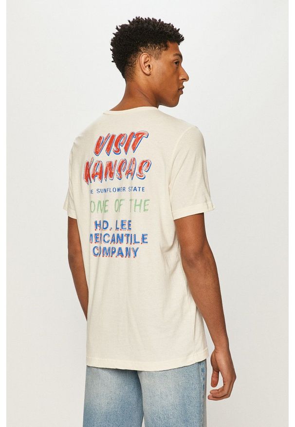 Lee - T-shirt. Okazja: na co dzień. Kolor: beżowy. Materiał: bawełna. Wzór: nadruk. Styl: casual